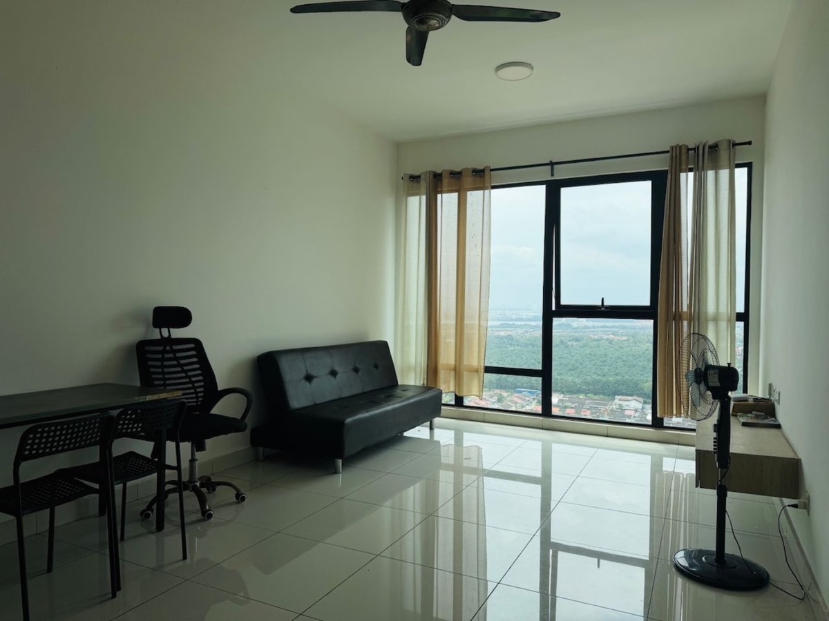 Living room with floor-to-ceiling window and view at SouthKey Mosaic, Johor Bahru